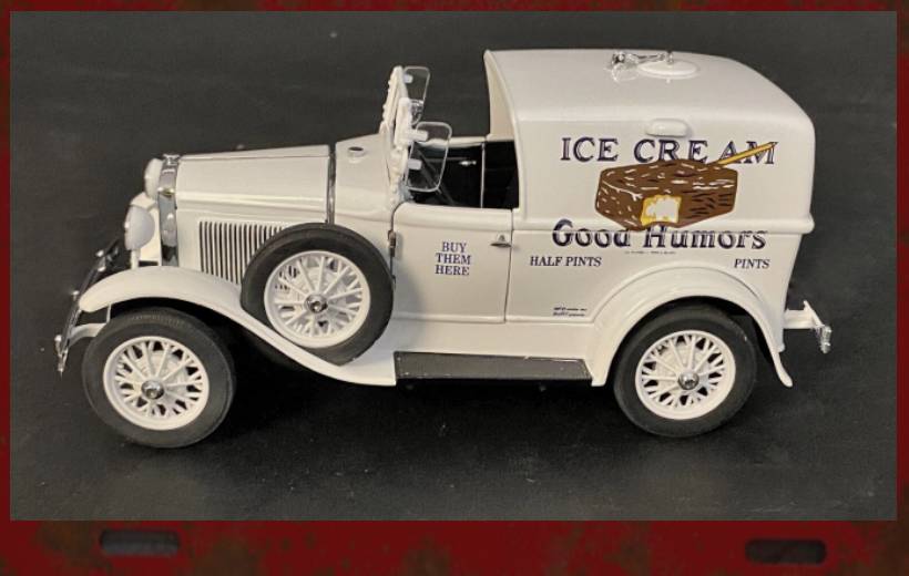 Die Cast Model of a 1930 Ford Open Cab Ice Cream Truck